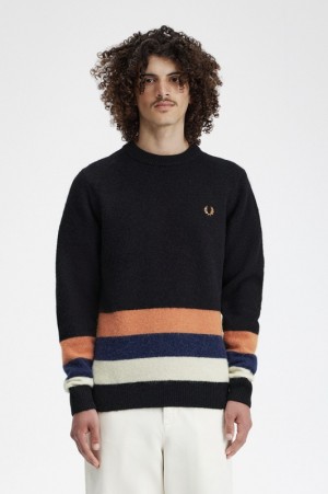 Fred Perry Alpaca Blend Stripe Men's Sweaters Black | OXK-809236