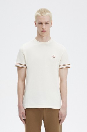 Fred Perry Bold Tipped Piqué Men's T Shirts White | UMB-475326