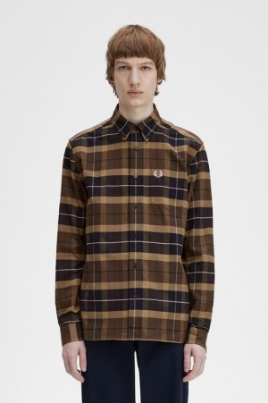 Fred Perry Brushed Tartan Men's Shirts Brown | LPX-694587