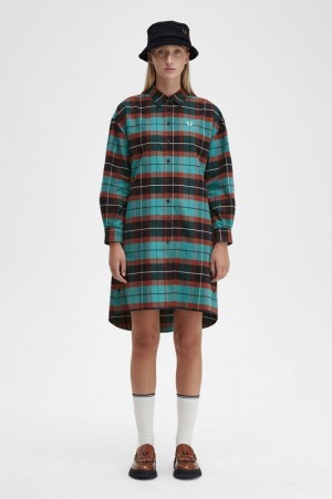 Fred Perry Brushed Tartan Women's Dress Deep Mint | AZG-908651