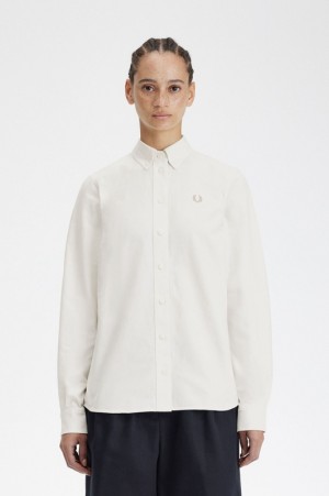 Fred Perry Button-Down Women's Shirts White | DVL-315278