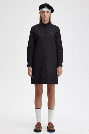 Fred Perry Button-Through Women's Dress Black | XYQ-580291