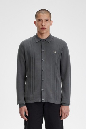 Fred Perry Button Through Knitted Men's Shirts Green | QXS-741358