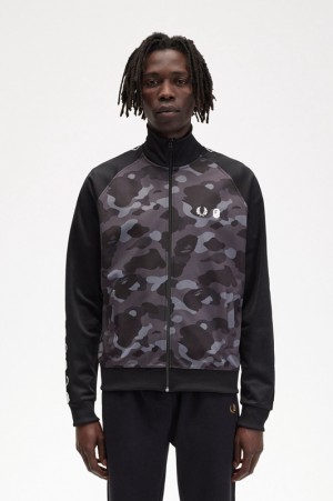 Fred Perry Camouflage Panel Track Men's Jackets Black | JIO-465709