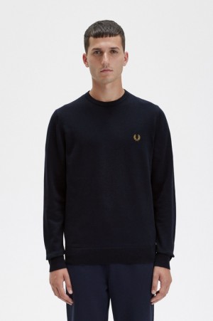 Fred Perry Classic Crew Neck Men's Sweaters Navy | ZAS-149820