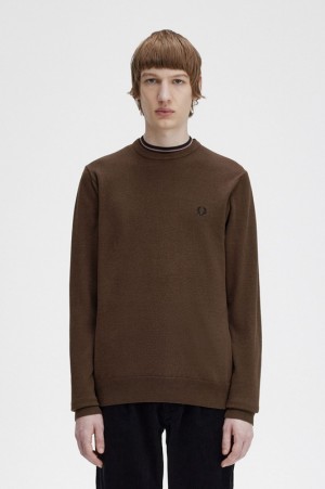 Fred Perry Classic Crew Neck Men's Sweaters Brown | QDT-820417