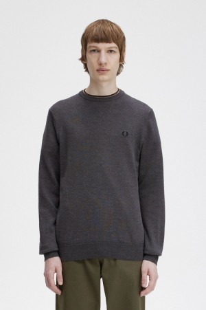 Fred Perry Classic Crew Neck Men's Sweaters Dark Grey | OFI-140652