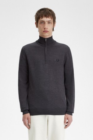 Fred Perry Classic Half Zip Men's Sweaters Dark Grey | YOM-145608