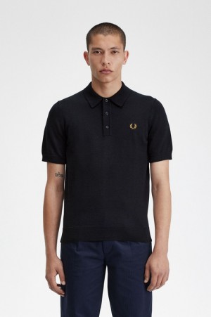 Fred Perry Classic Knitted Men's Polo Shirts Navy | IKM-904753