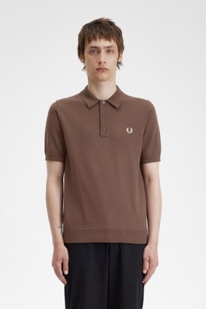 Fred Perry Classic Knitted Men's Polo Shirts Chocolate | MDC-081739