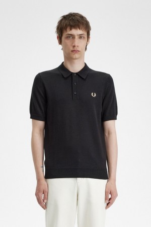 Fred Perry Classic Knitted Men's Shirts Black | KZE-439176