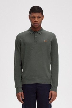 Fred Perry Classic Knitted Men's Shirts Green | JIV-139065