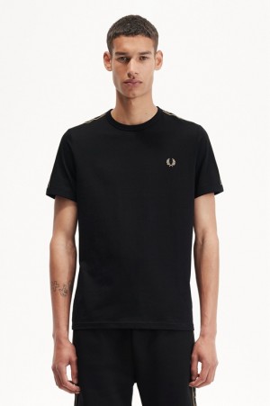 Fred Perry Contrast Tape Ringer Men's T Shirts Black | BQX-801435