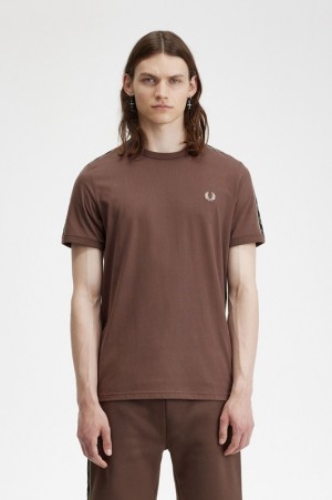 Fred Perry Contrast Tape Ringer Men's T Shirts Chocolate | VYM-172463