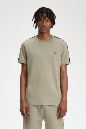 Fred Perry Contrast Tape Ringer Men's T Shirts Green | INX-248536