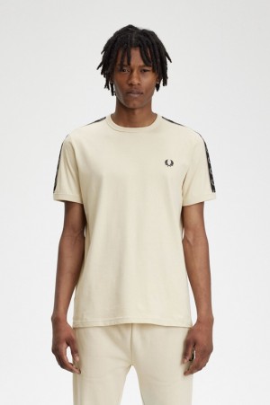 Fred Perry Contrast Tape Ringer Men's T Shirts Cream | DHM-854637