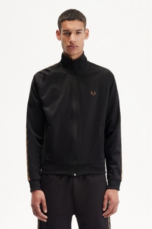 Fred Perry Contrast Tape Track Men's Jackets Black | YAF-694827