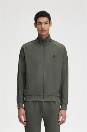 Fred Perry Contrast Tape Track Men's Jackets Green | SWT-517348