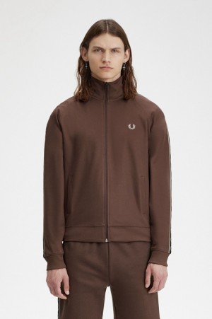 Fred Perry Contrast Tape Track Men's Jackets Chocolate | LXD-547802