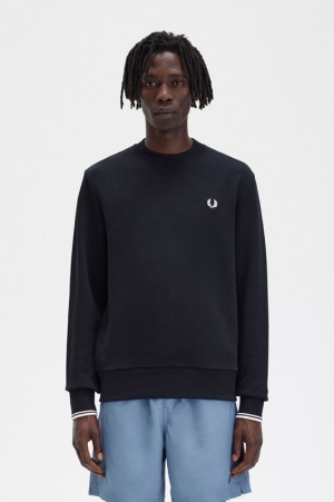 Fred Perry Crew Neck Men's Sweatshirts Black | IQV-627834