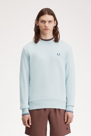 Fred Perry Crew Neck Men's Sweatshirts Blue | TRE-903628