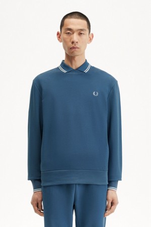 Fred Perry Crew Neck Men's Sweatshirts Blue | QDB-506319