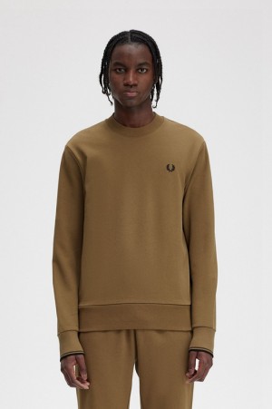 Fred Perry Crew Neck Men's Sweatshirts Dark Yellow | WZJ-504261