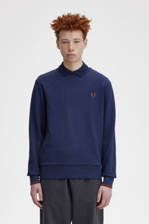 Fred Perry Crew Neck Men's Sweatshirts Navy | UCX-043651