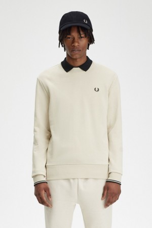 Fred Perry Crew Neck Men's Sweatshirts White | EVD-659201