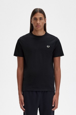 Fred Perry Crew Neck Men's T Shirts Black | JLT-058473