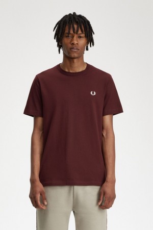 Fred Perry Crew Neck Men's T Shirts Burgundy | RQG-284195