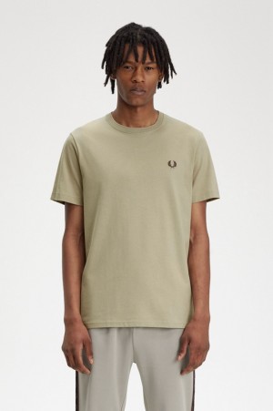 Fred Perry Crew Neck Men's T Shirts Green | HTU-036745