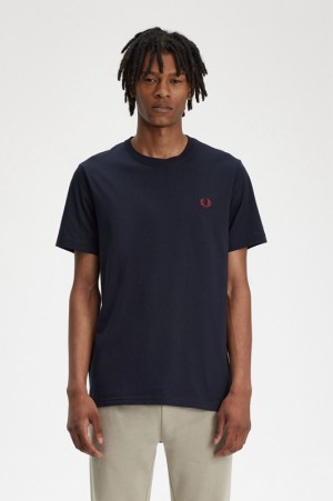 Fred Perry Crew Neck Men's T Shirts Navy | HQE-069834