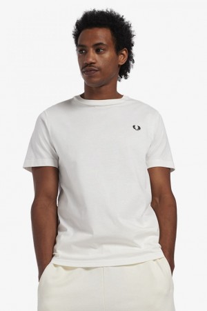 Fred Perry Crew Neck Men's T Shirts White | TJU-653892