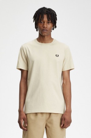 Fred Perry Crew Neck Men's T Shirts White | HNK-249756