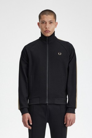 Fred Perry Crochet Tape Track Men's Jackets Black | IJP-046385