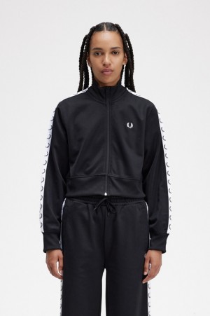 Fred Perry Cropped Taped Track Women's Jackets Black | WEU-756312