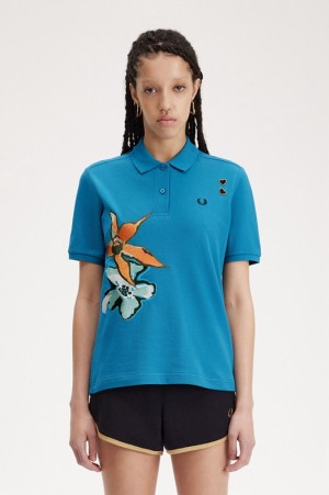 Fred Perry Embroidered Fred Perry Women's Shirts Blue | QKZ-923617