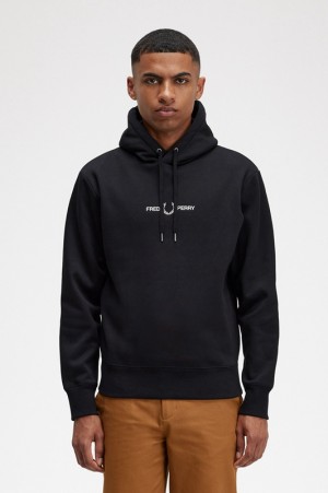 Fred Perry Embroidered Hooded Men's Sweatshirts Black | ATQ-379658