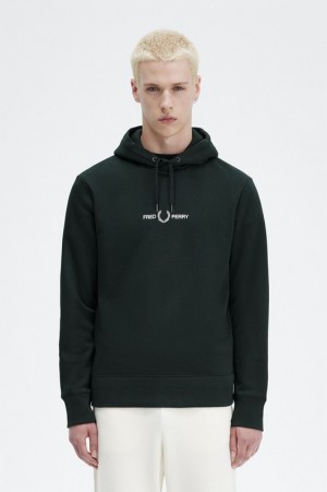 Fred Perry Embroidered Hooded Men's Sweatshirts Green | GWA-836572