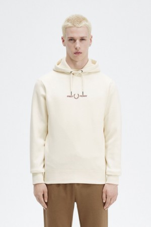 Fred Perry Embroidered Hooded Men's Sweatshirts White | JLW-859107