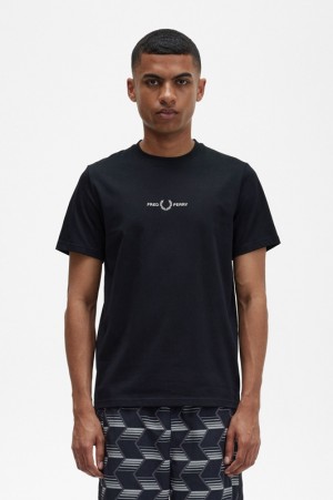 Fred Perry Embroidered Men's T Shirts Black | CTA-028647