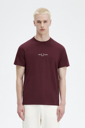 Fred Perry Embroidered Men's T Shirts Burgundy | AOD-528934