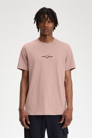 Fred Perry Embroidered Men's T Shirts Dark Pink | YEK-693127