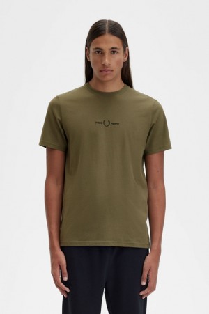 Fred Perry Embroidered Men's T Shirts Green | PZR-859764