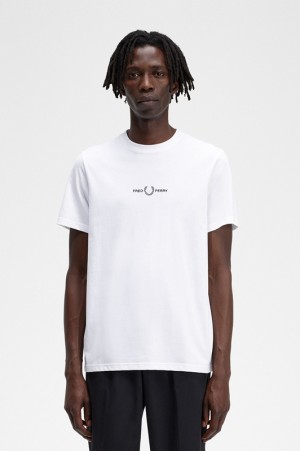 Fred Perry Embroidered Men's T Shirts White | DJI-954062