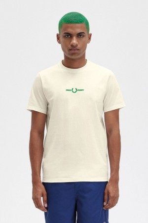 Fred Perry Embroidered Men's T Shirts White | QFC-096857