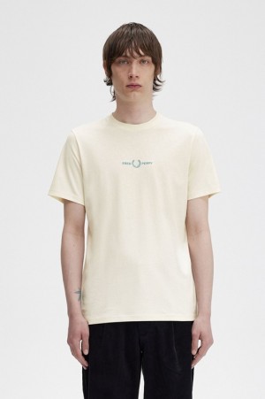 Fred Perry Embroidered Men's T Shirts White | CHM-134960