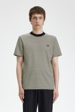 Fred Perry Fine Stripe Heavyweight Men's T Shirts Black | HTP-821730