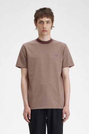 Fred Perry Fine Stripe Heavyweight Men's T Shirts Brown | ZUI-943560